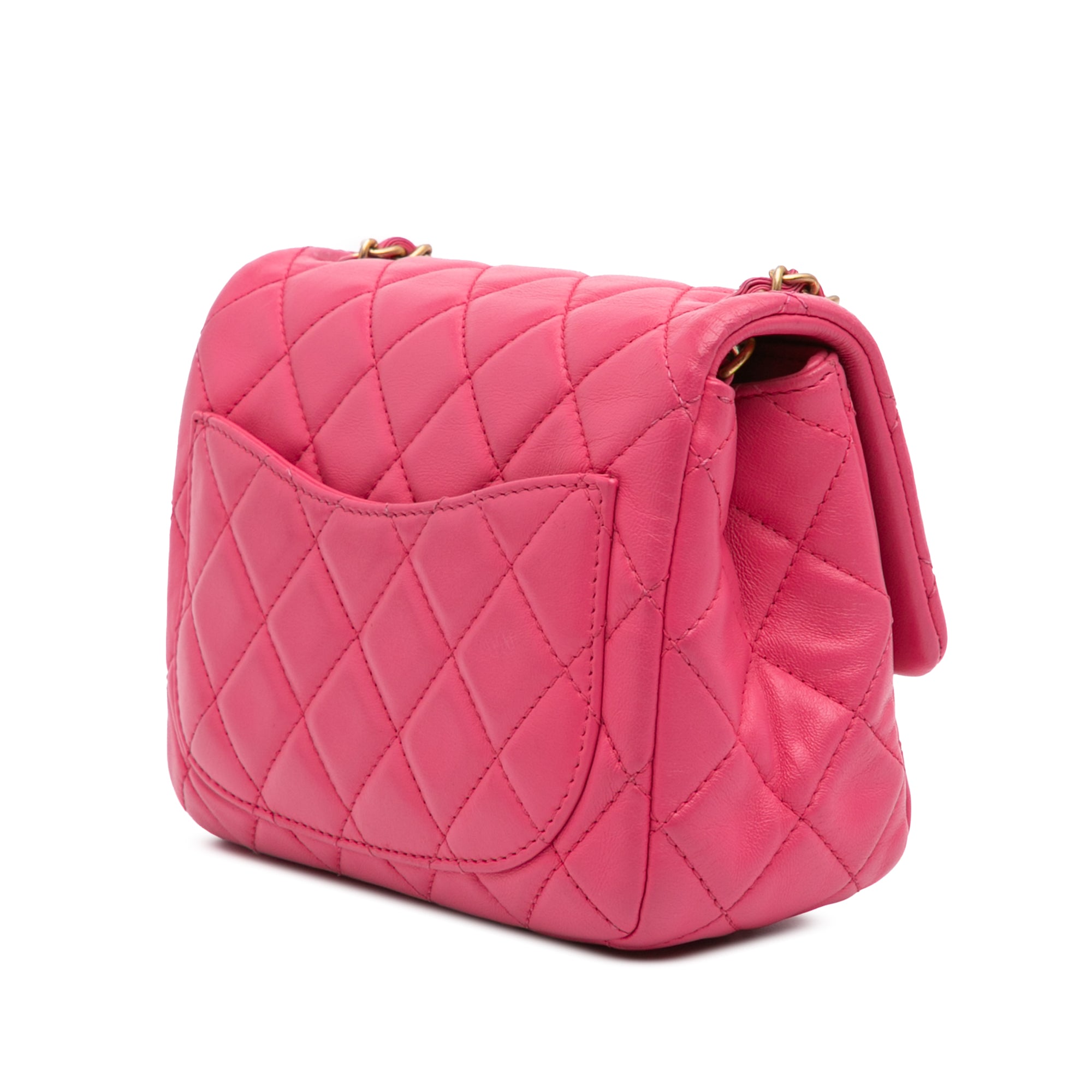 Mini Square Classic Lambskin Pearl Crush Single Flap