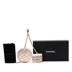 Metallic Quilted Lambskin Round Clip On Coin Purse Airpods Case