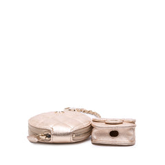Metallic Quilted Lambskin Round Clip On Coin Purse Airpods Case