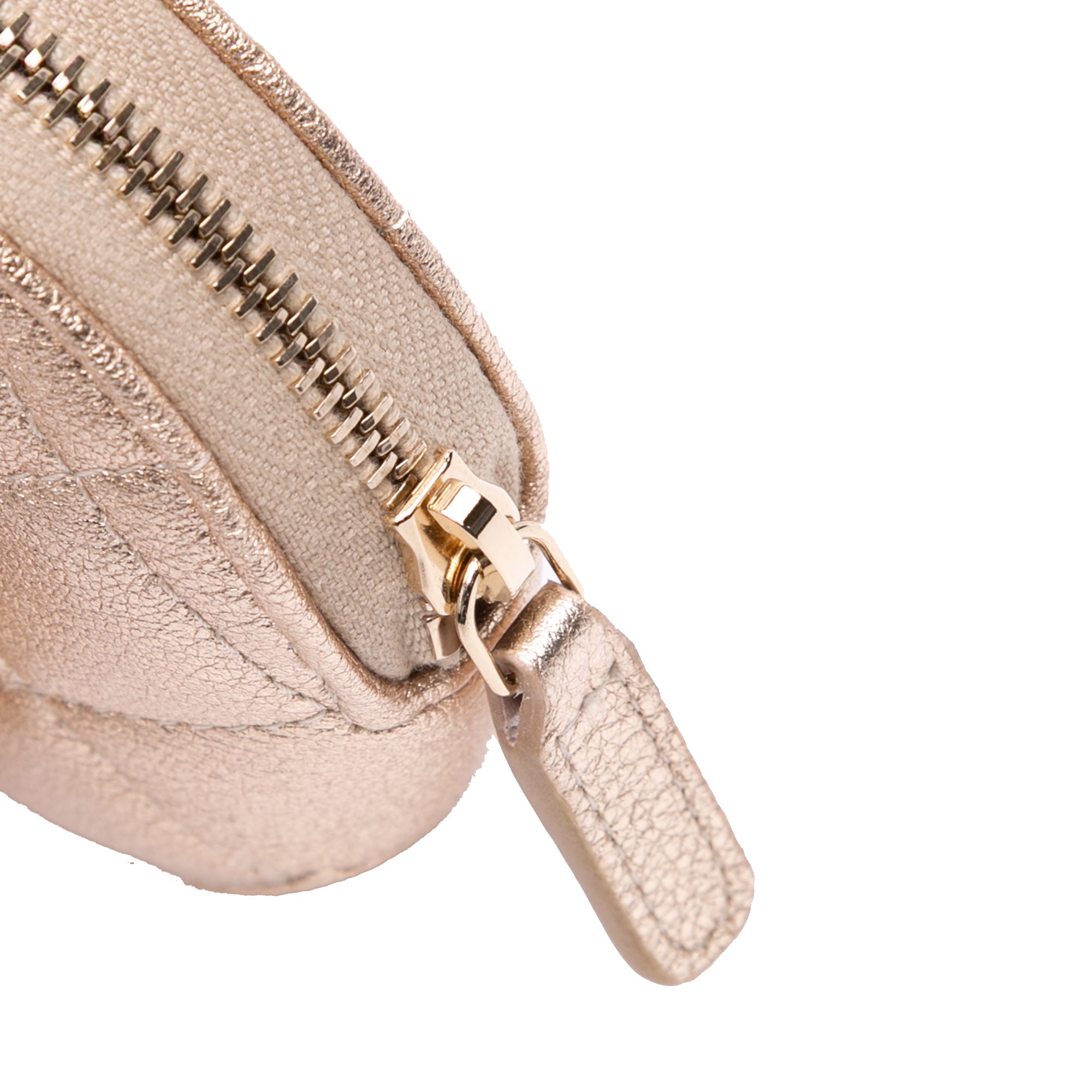 Metallic Quilted Lambskin Round Clip On Coin Purse Airpods Case