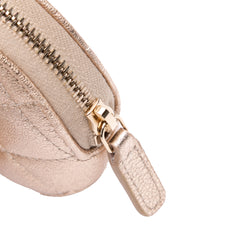 Metallic Quilted Lambskin Round Clip On Coin Purse Airpods Case