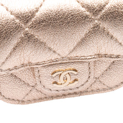 Metallic Quilted Lambskin Round Clip On Coin Purse Airpods Case