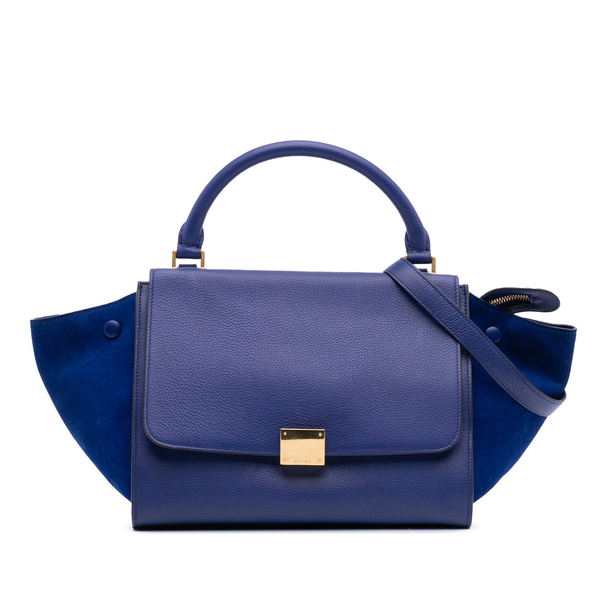 Small Drummed Calfskin and Suede Trapeze Satchel