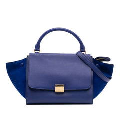 Small Drummed Calfskin and Suede Trapeze Satchel