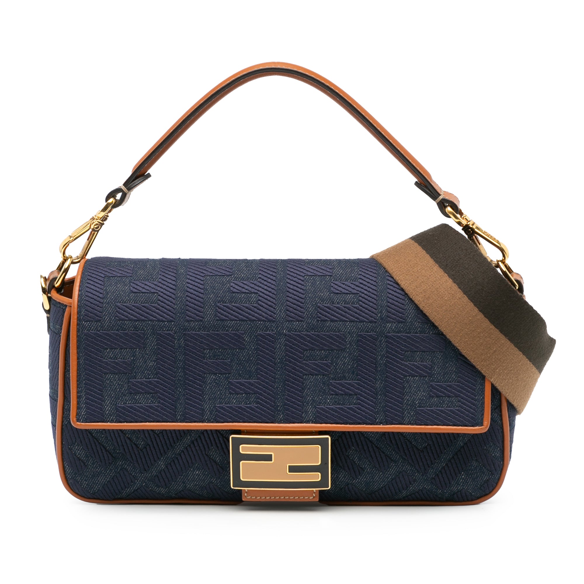 Zucca Embroidered Denim Baguette Satchel