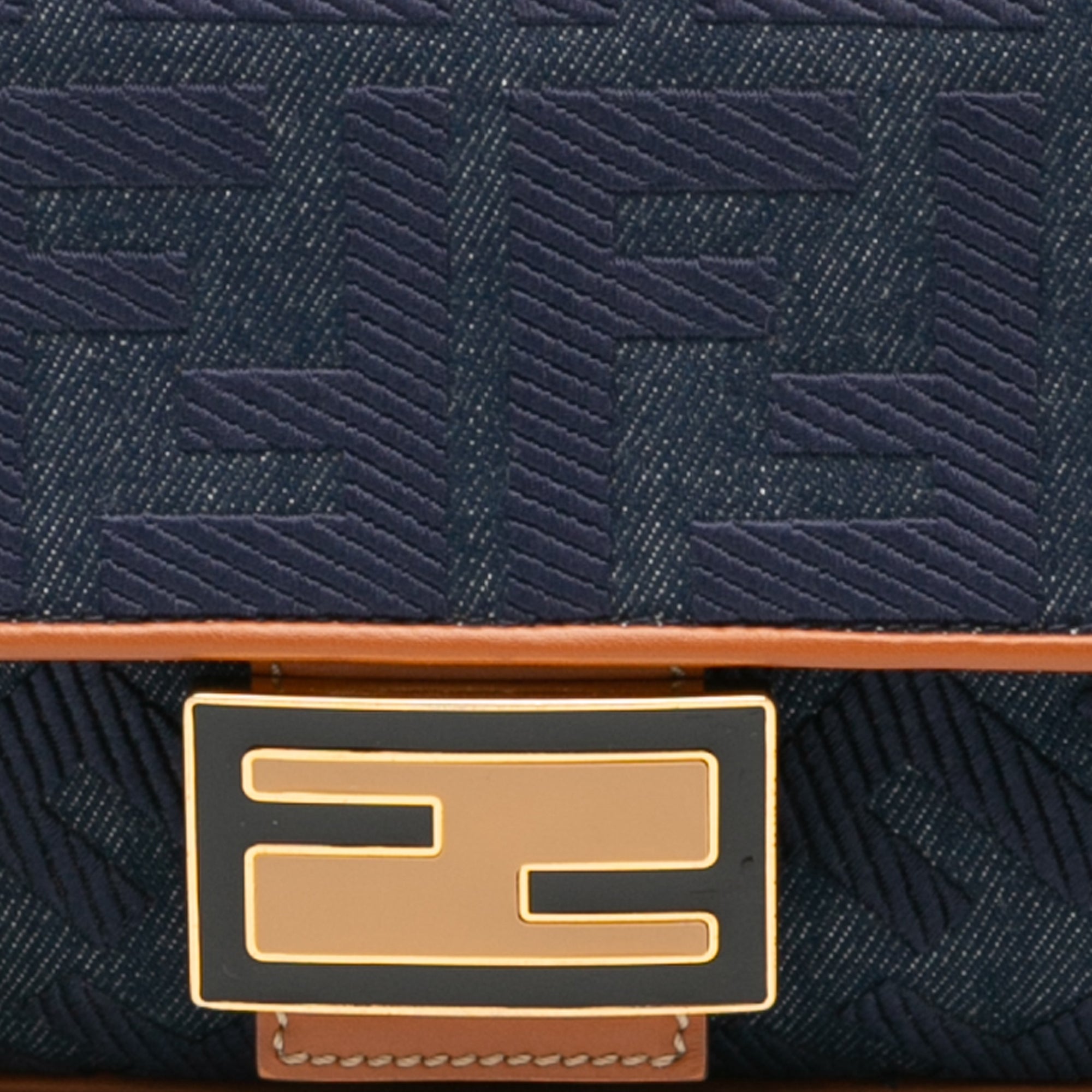 Zucca Embroidered Denim Baguette Satchel