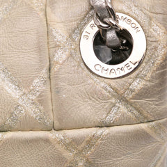 Quilted Metallic Distressed Lambskin CC Crystal Flap