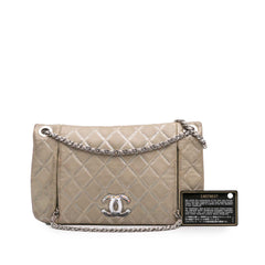 Quilted Metallic Distressed Lambskin CC Crystal Flap