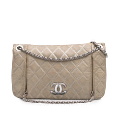 Quilted Metallic Distressed Lambskin CC Crystal Flap