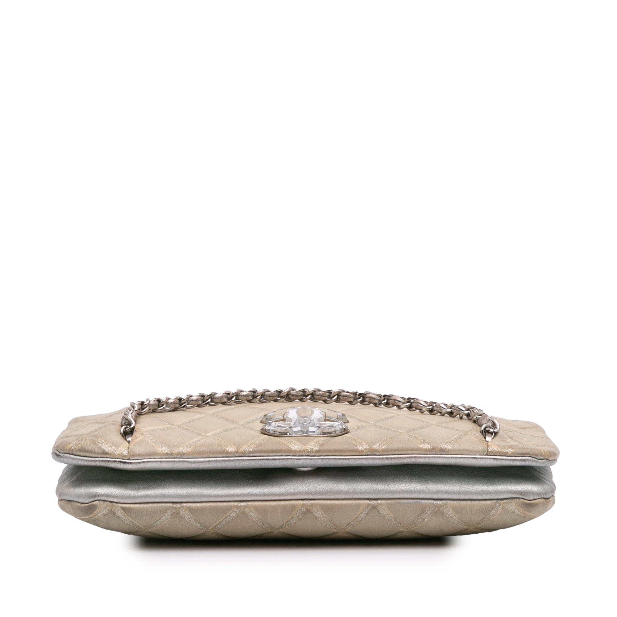 Quilted Metallic Distressed Lambskin CC Crystal Flap