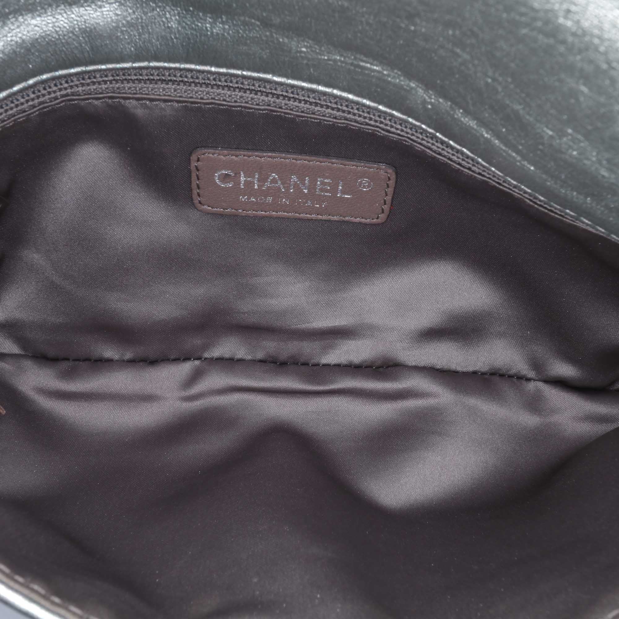 Quilted Metallic Distressed Lambskin CC Crystal Flap