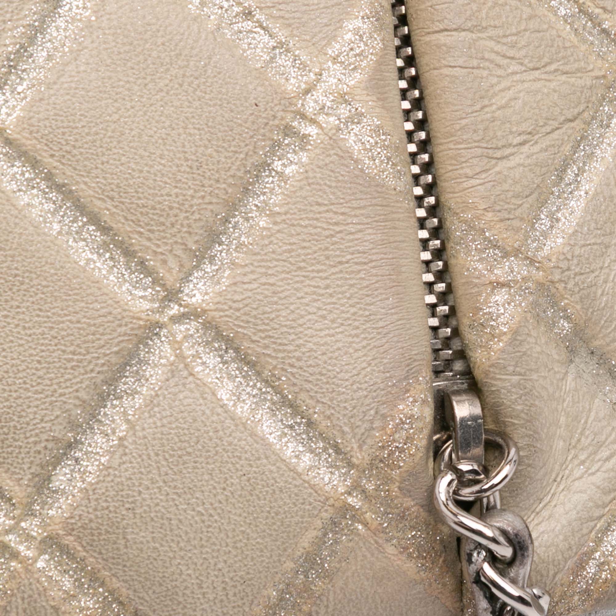 Quilted Metallic Distressed Lambskin CC Crystal Flap