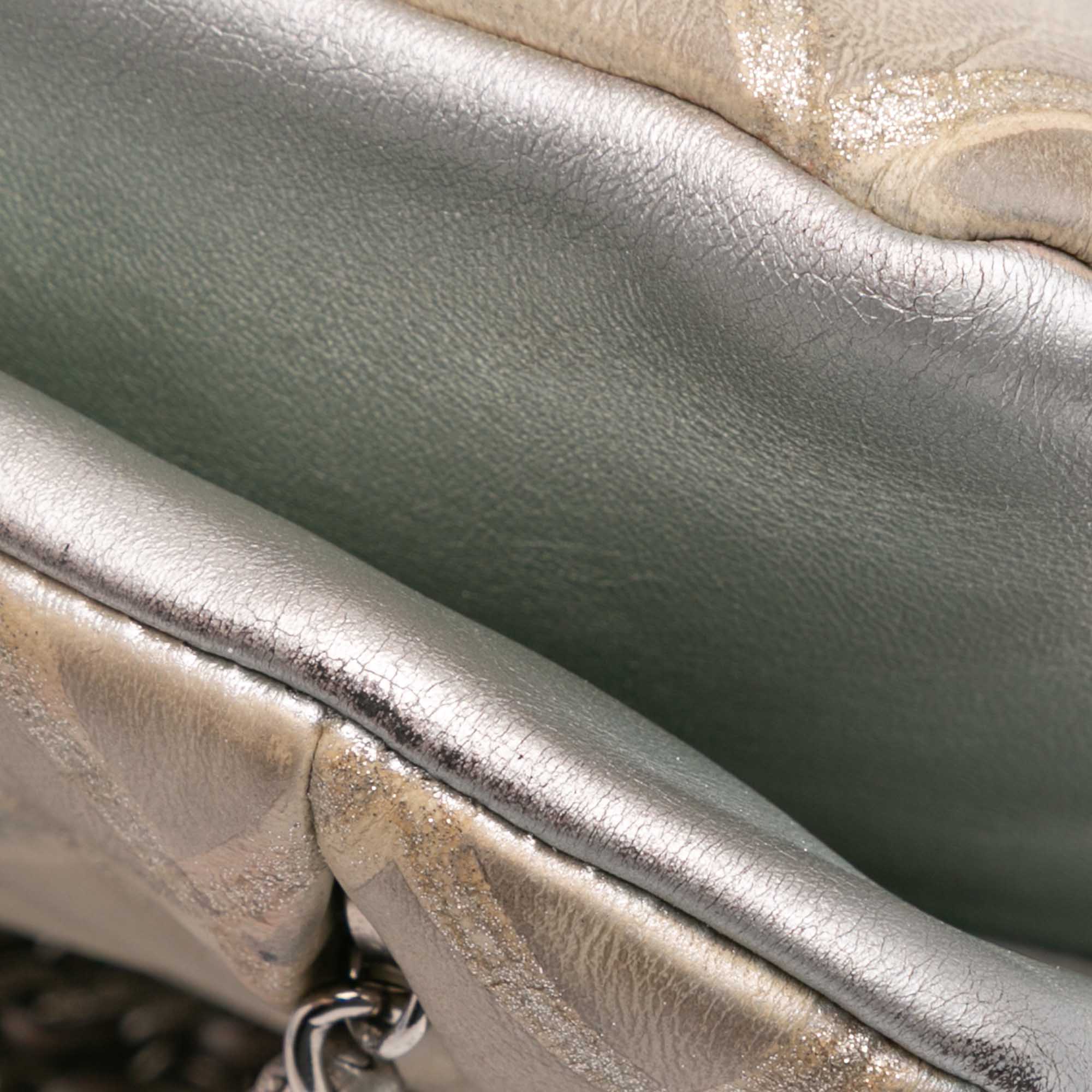 Quilted Metallic Distressed Lambskin CC Crystal Flap