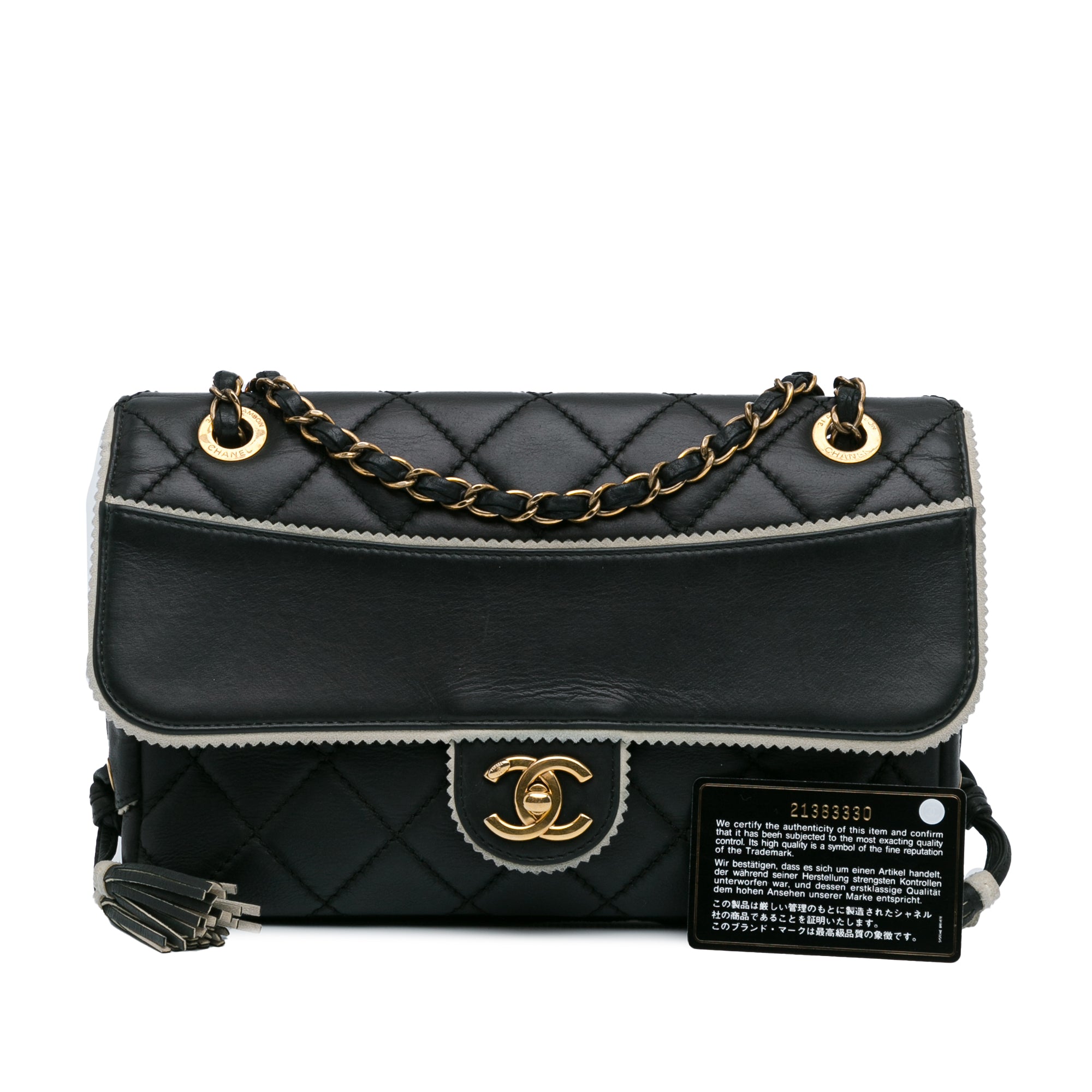 CC Quilted Lambskin Tassel and Border Embellished Flap