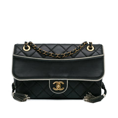 CC Quilted Lambskin Tassel and Border Embellished Flap Bag_0