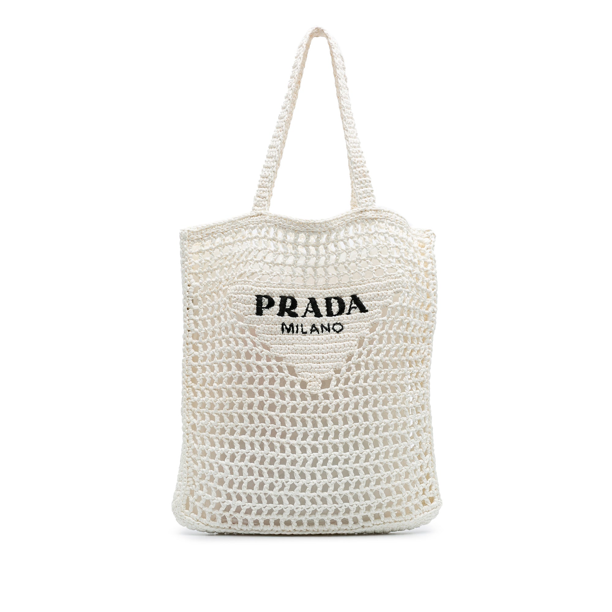 Raffia Effect Crochet Logo Embroidered Tote