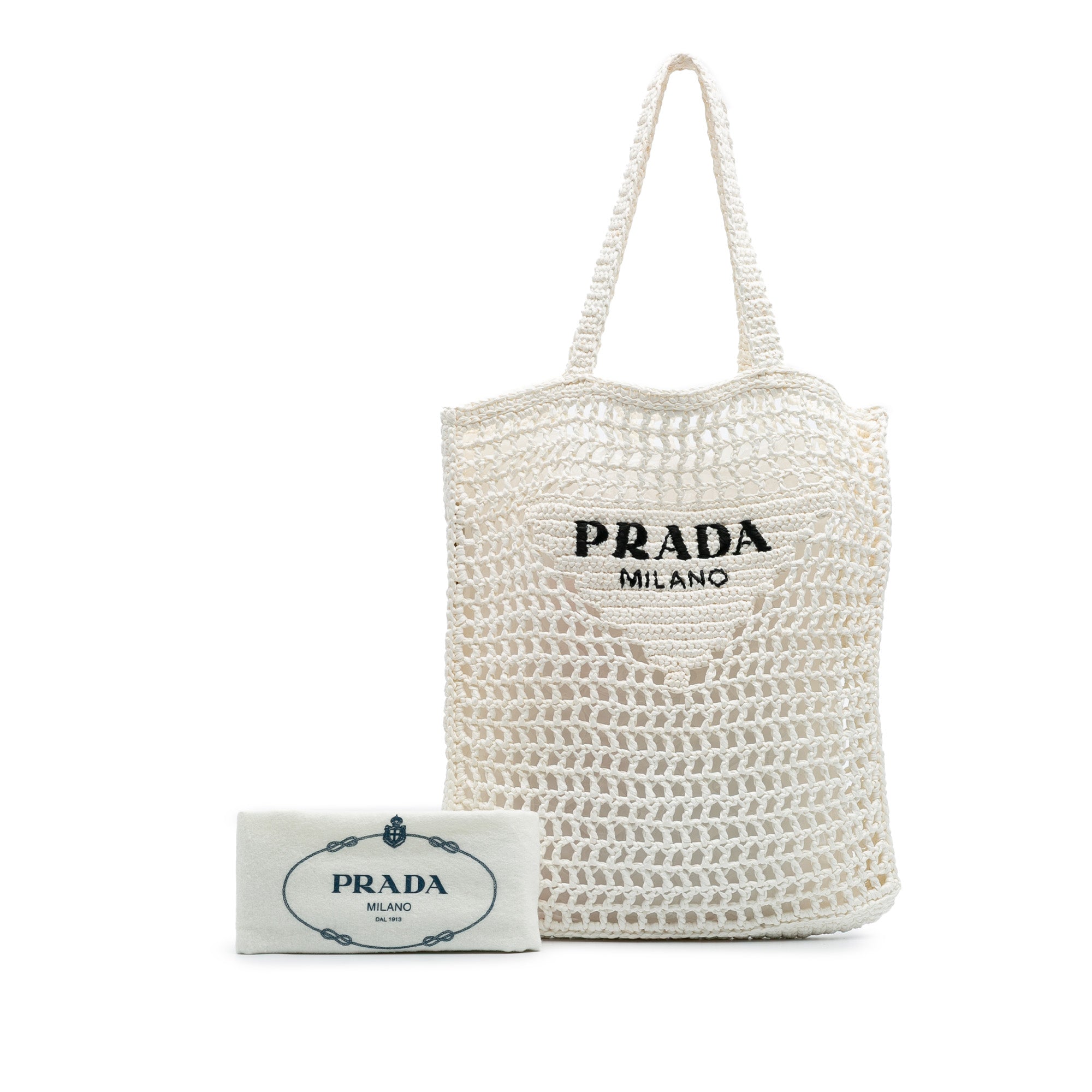 Raffia Effect Crochet Logo Embroidered Tote