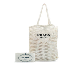 Raffia Effect Crochet Logo Embroidered Tote