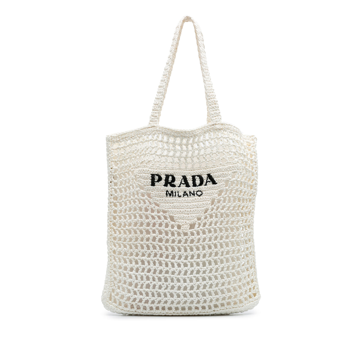 Raffia Effect Crochet Logo Embroidered Tote