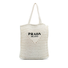 Raffia Effect Crochet Logo Embroidered Tote