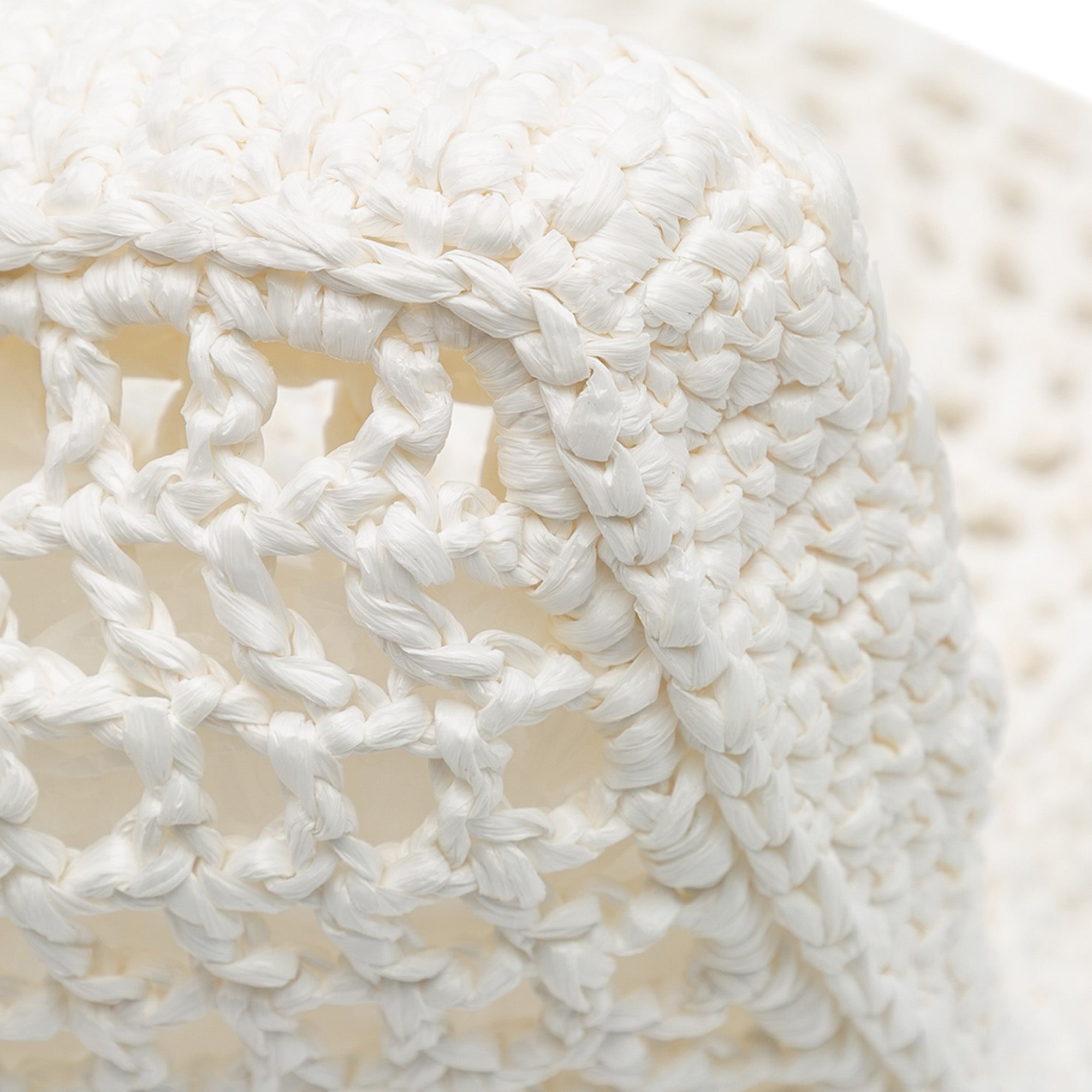 Raffia Effect Crochet Logo Embroidered Tote