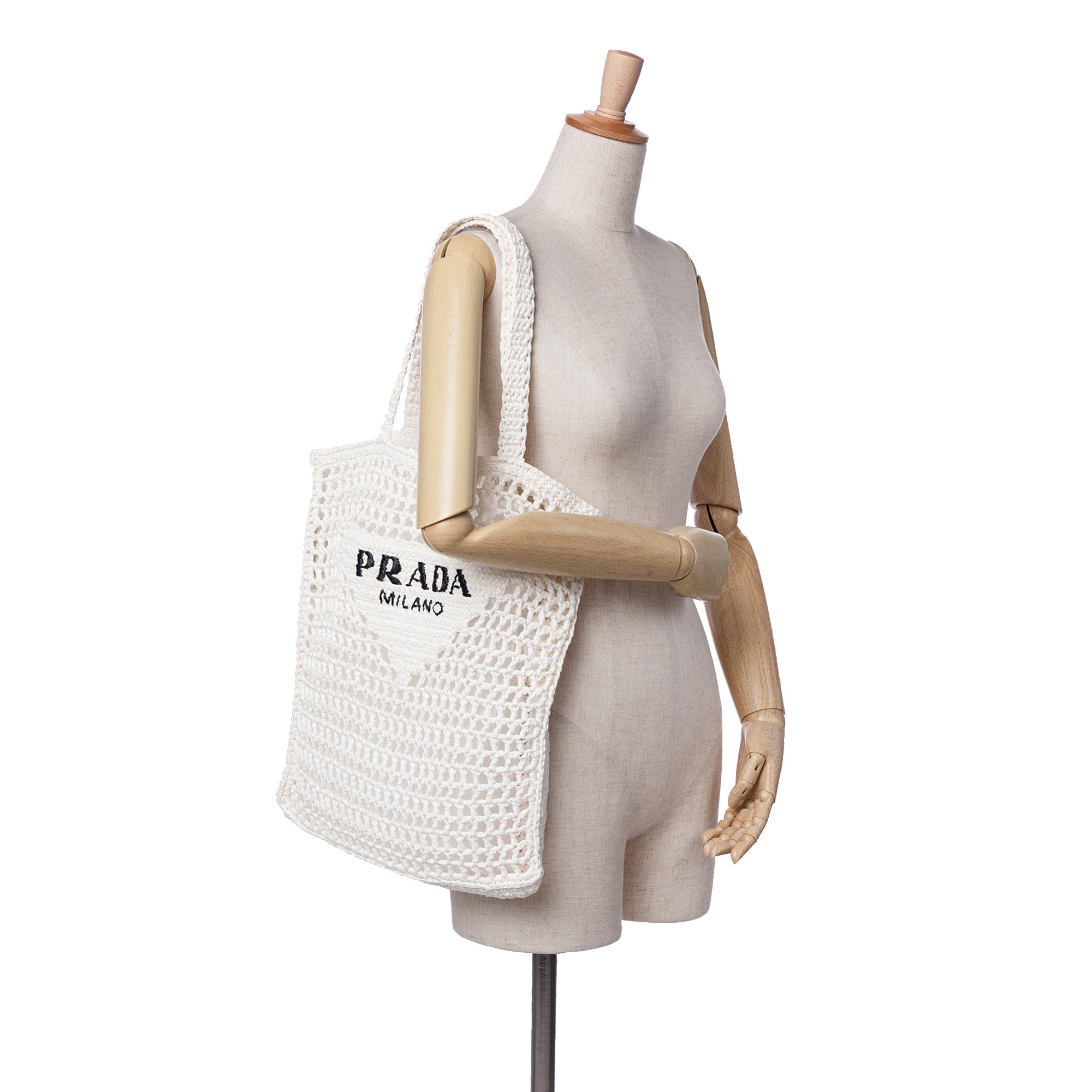 Raffia Effect Crochet Logo Embroidered Tote
