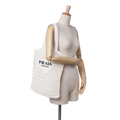 Raffia Effect Crochet Logo Embroidered Tote