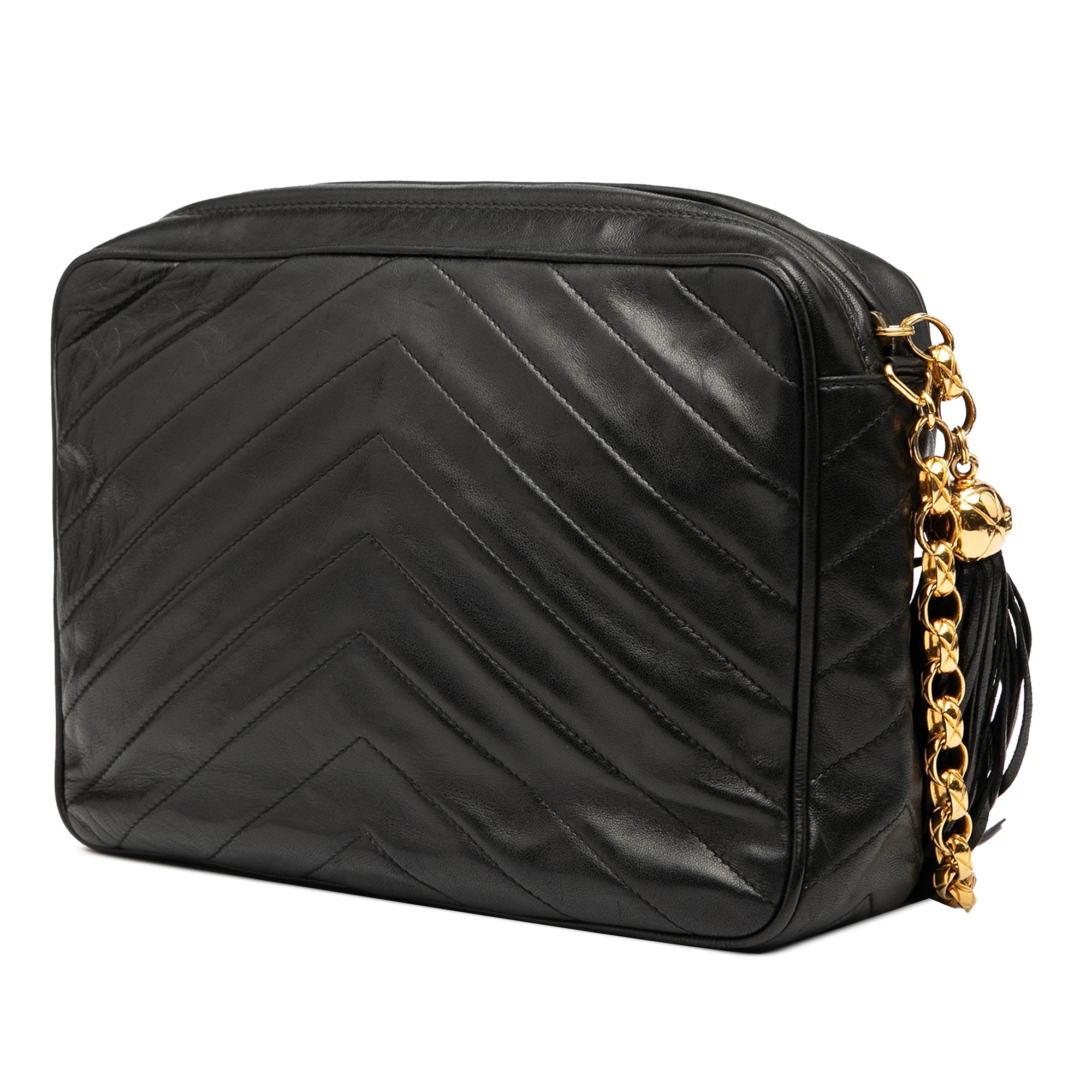 CC Chevron Lambskin Tassel Chain Camera Bag