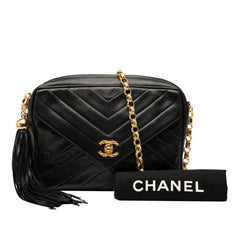 CC Chevron Lambskin Tassel Chain Camera Bag