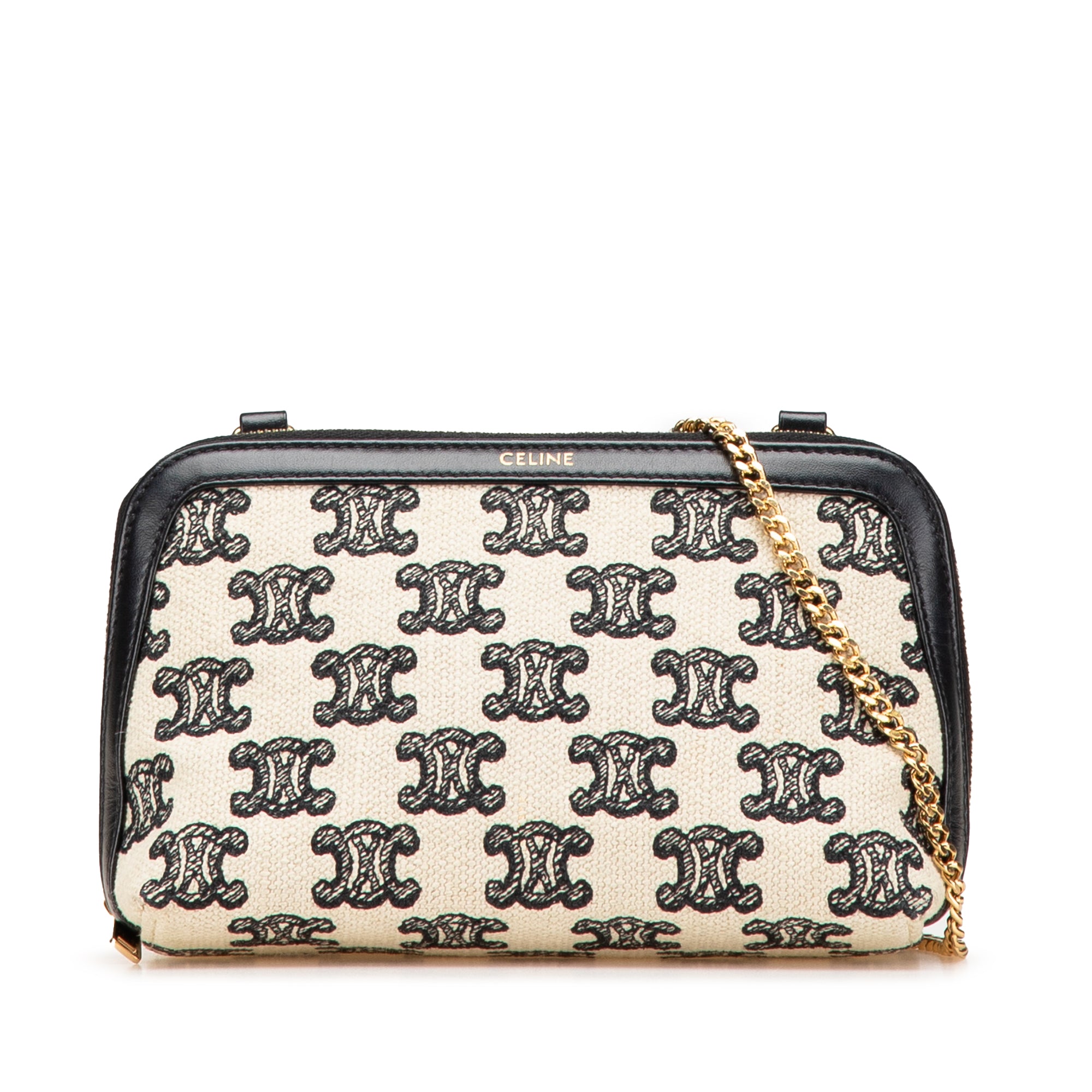 Triomphe Emroidered Canvas Clutch On Chain