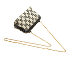 Triomphe Emroidered Canvas Clutch On Chain