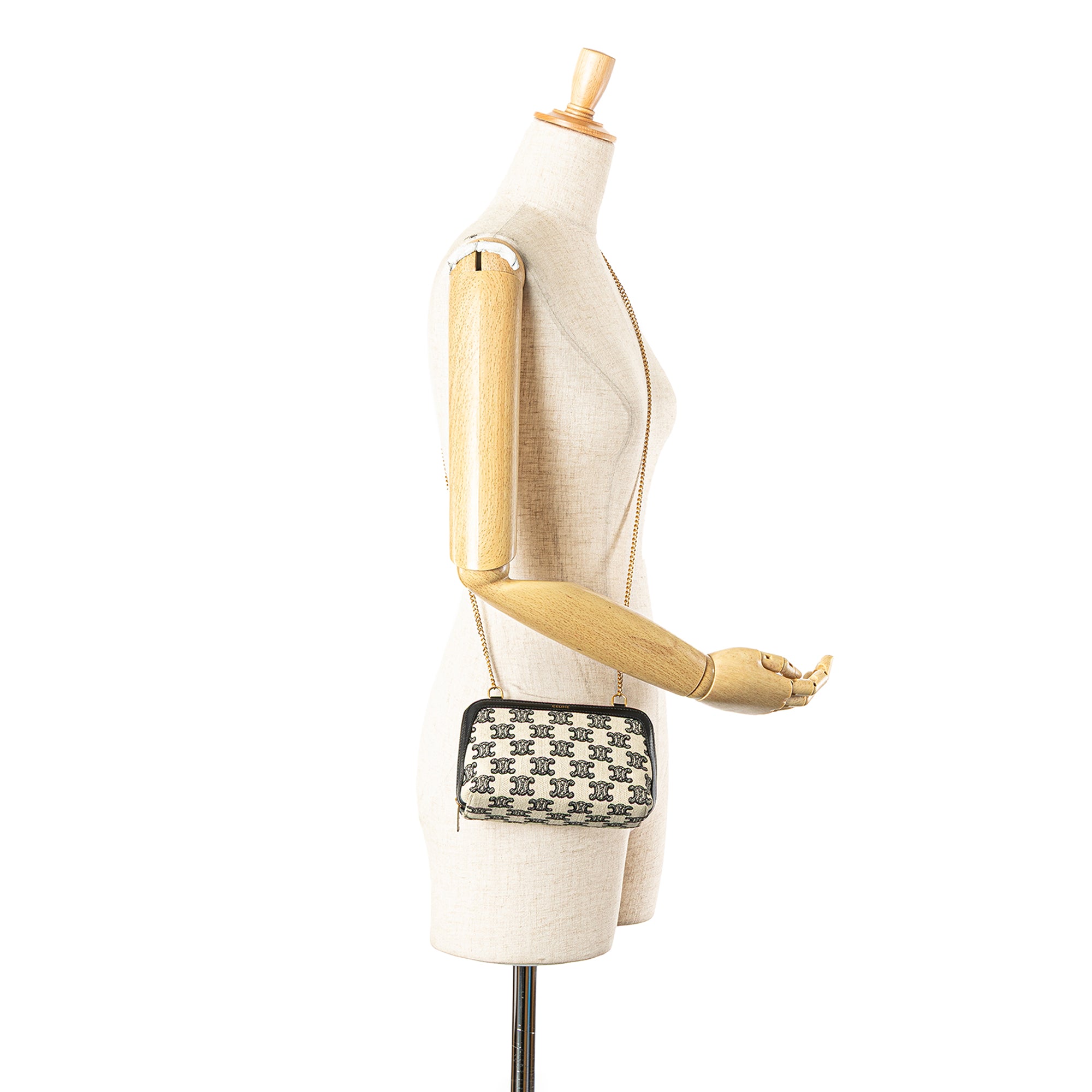 Triomphe Emroidered Canvas Clutch On Chain