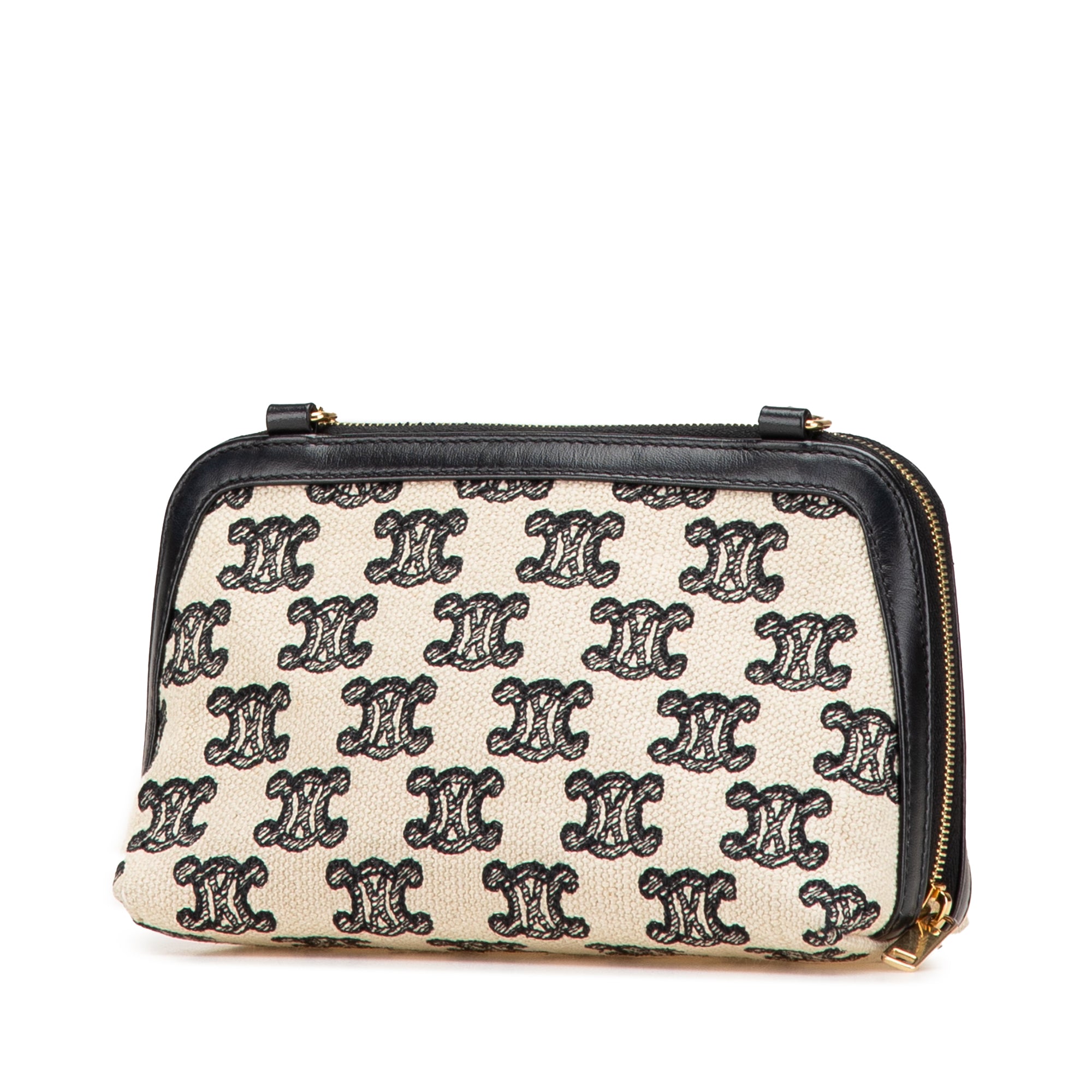 Triomphe Emroidered Canvas Clutch On Chain