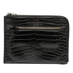 Croc Embossed Leather Clutch