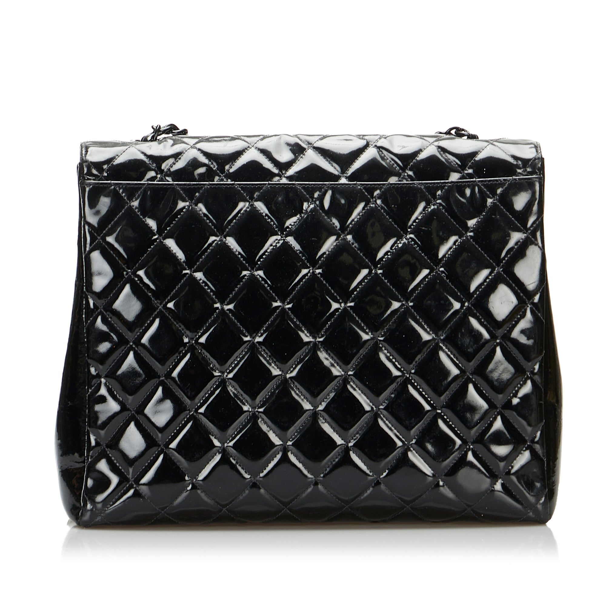 So Black Matelasse Patent Leather Single Flap Bag