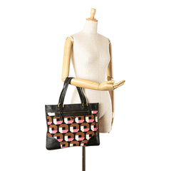 Leather Trimmed Printed Canvas Tote