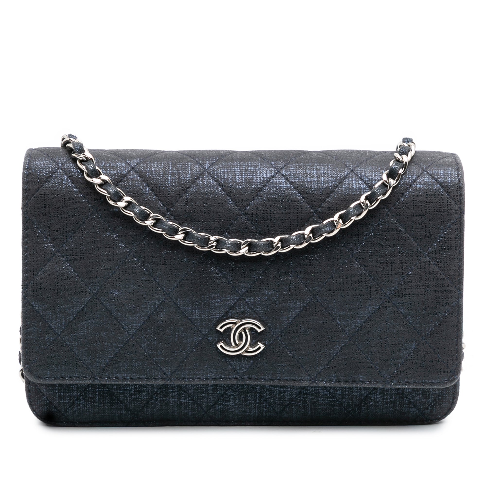 CC Quilted Metallic Fabric Wallet On Chain