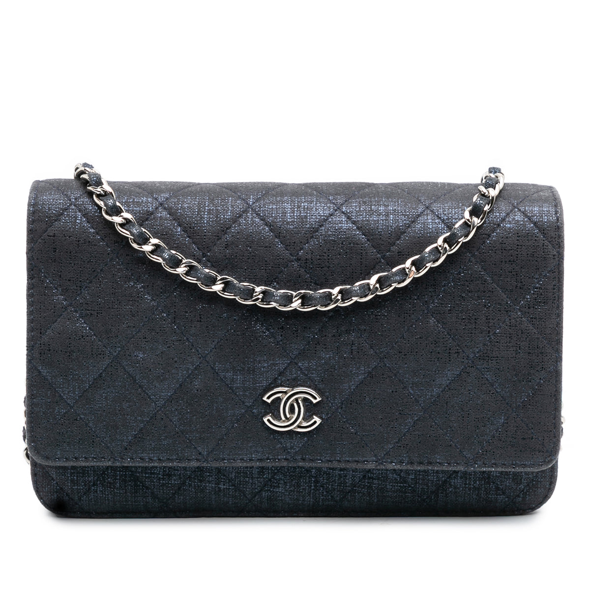 CC Quilted Metallic Fabric Wallet On Chain