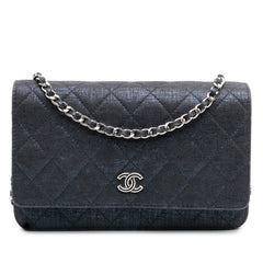 CC Quilted Metallic Fabric Wallet On Chain