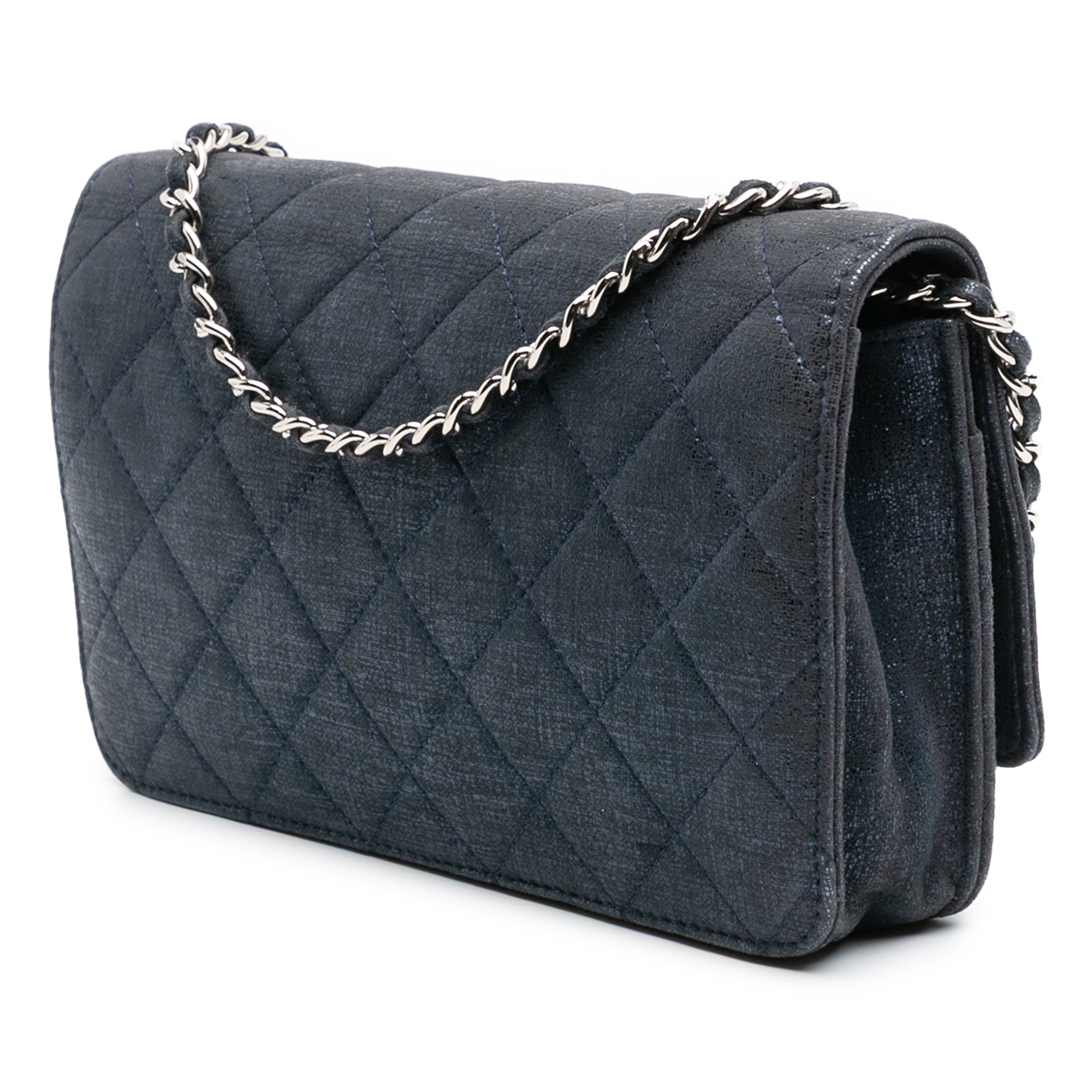CC Quilted Metallic Fabric Wallet On Chain