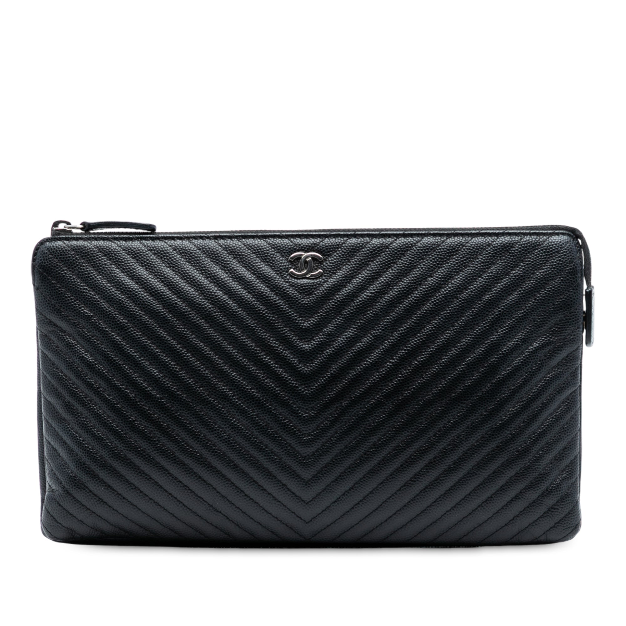 CC Chevron Caviar Zip Clutch