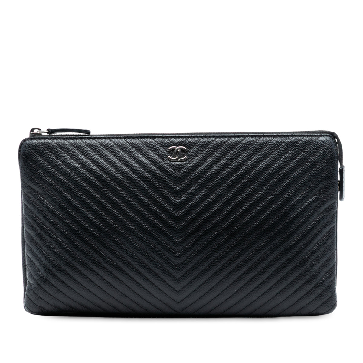 CC Chevron Caviar Zip Clutch