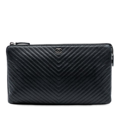 CC Chevron Caviar Zip Clutch