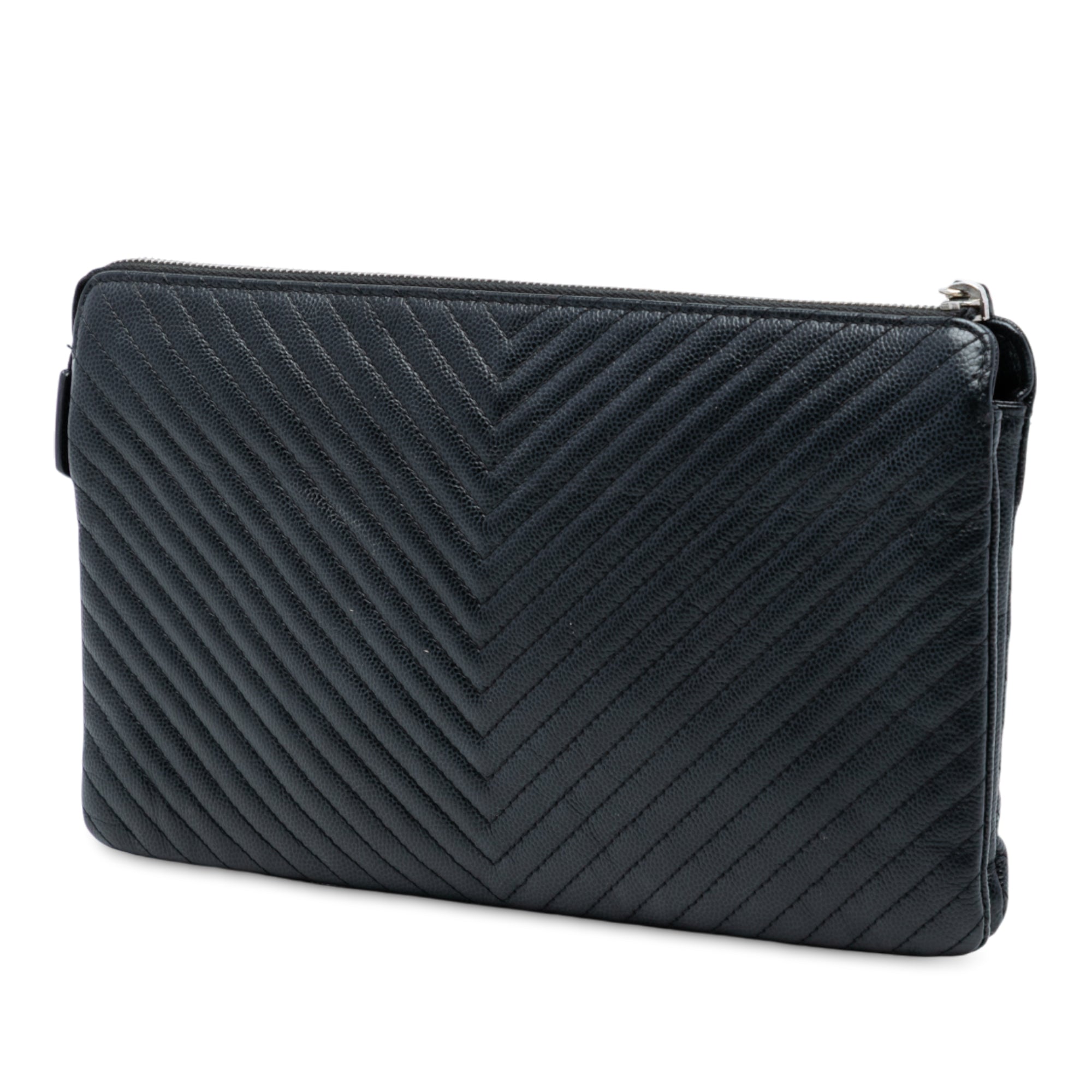 CC Chevron Caviar Zip Clutch