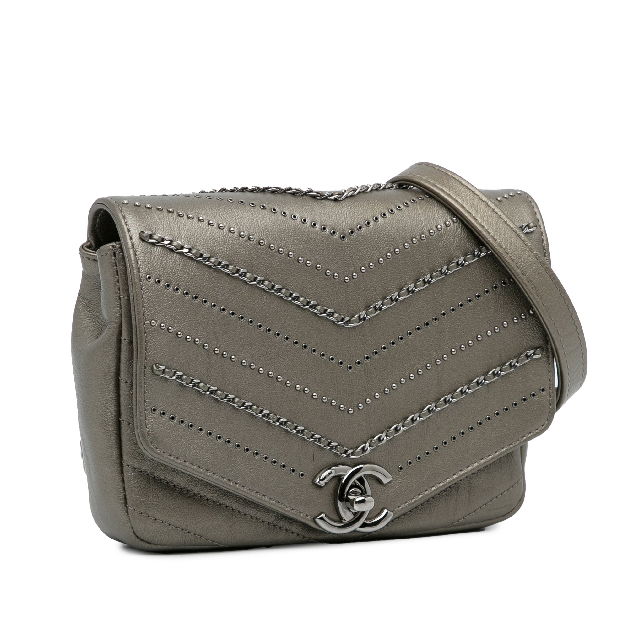 Mini Embellished Calfskin Chevron Square Envelop Flap