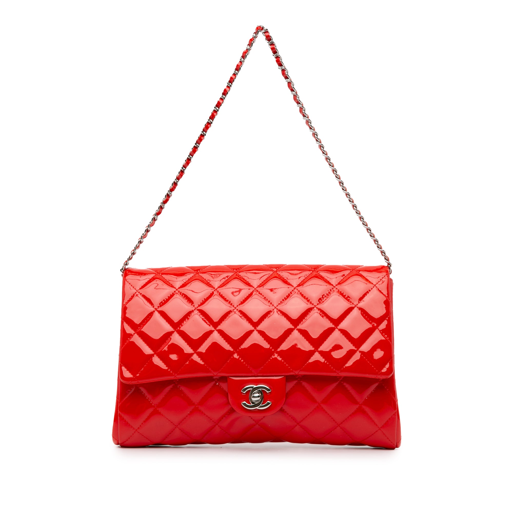 CC Quilted Patent Clutch with Chain_0