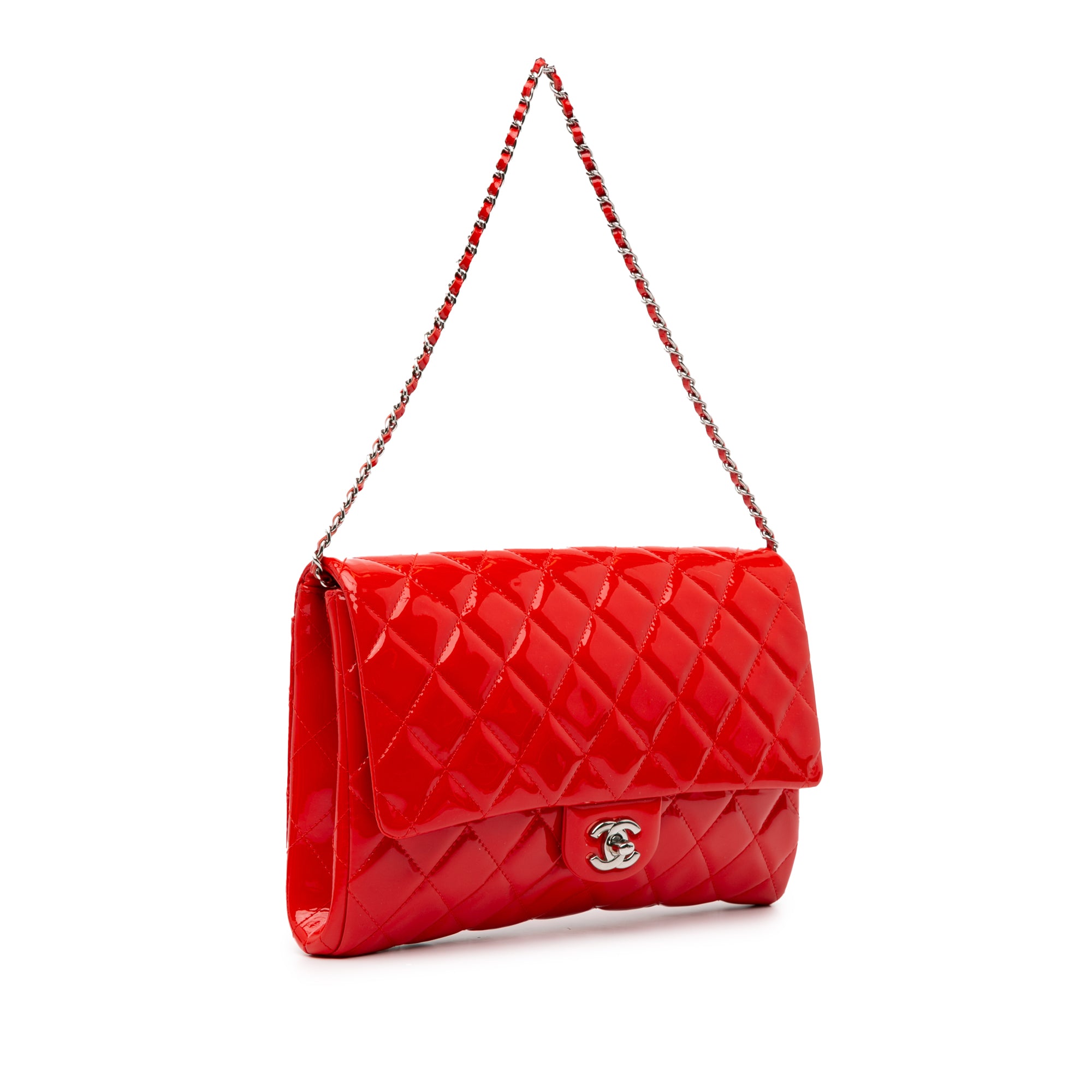 CC Quilted Patent Clutch with Chain_1