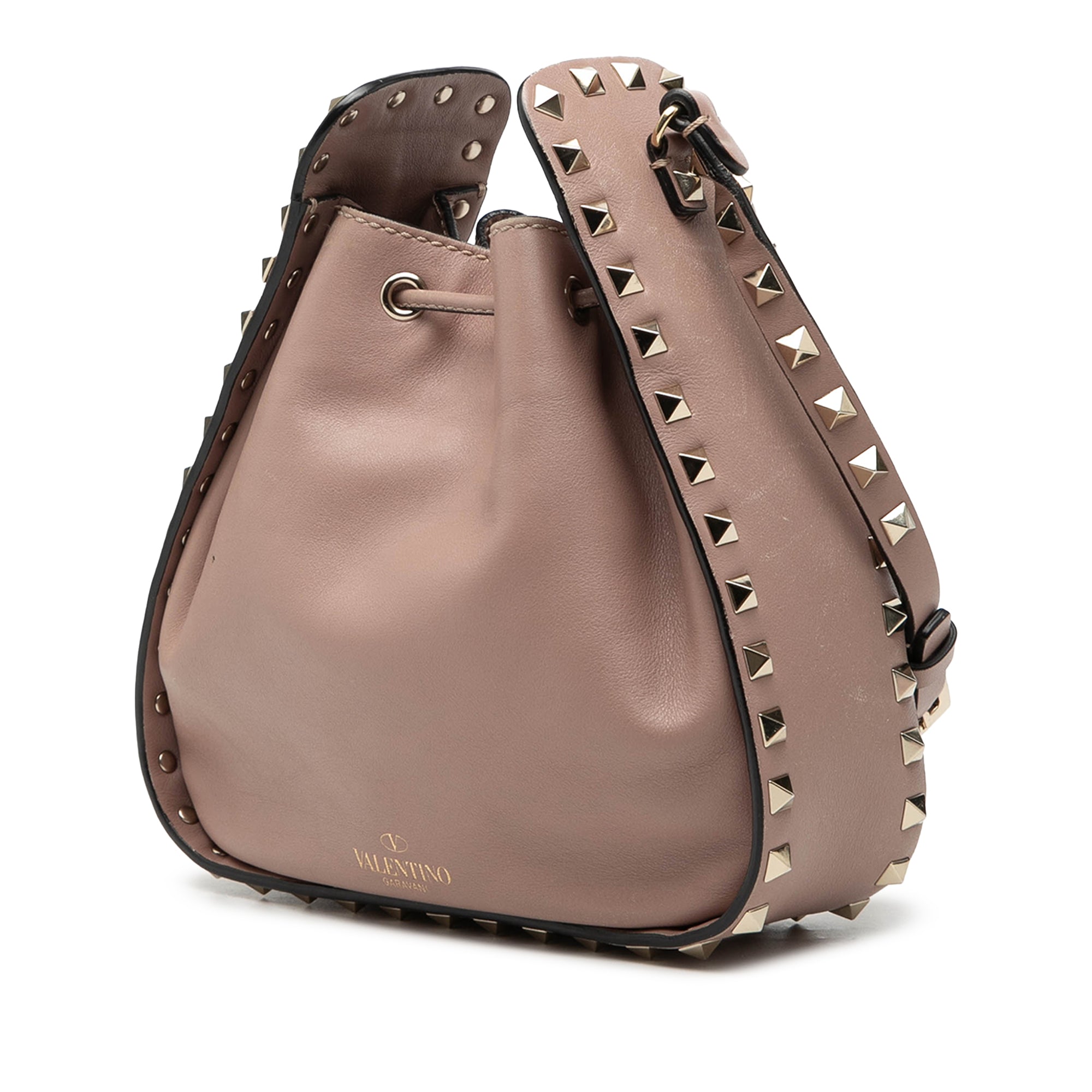 Small Leather Rockstud Bucket Bag