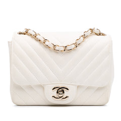 Mini Square Classic Chevron Lambskin Single Flap