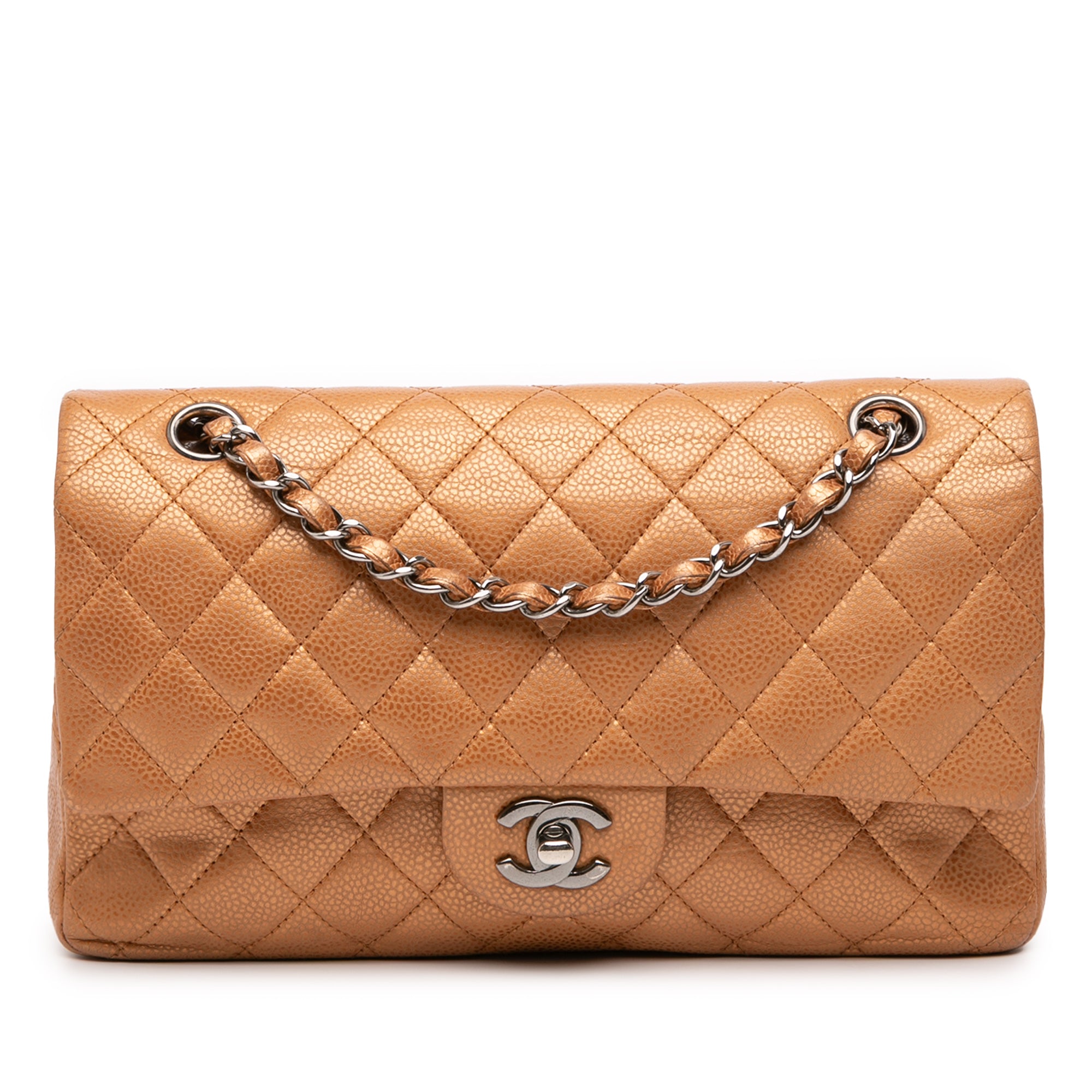 Medium Classic Metallic Caviar Double Flap